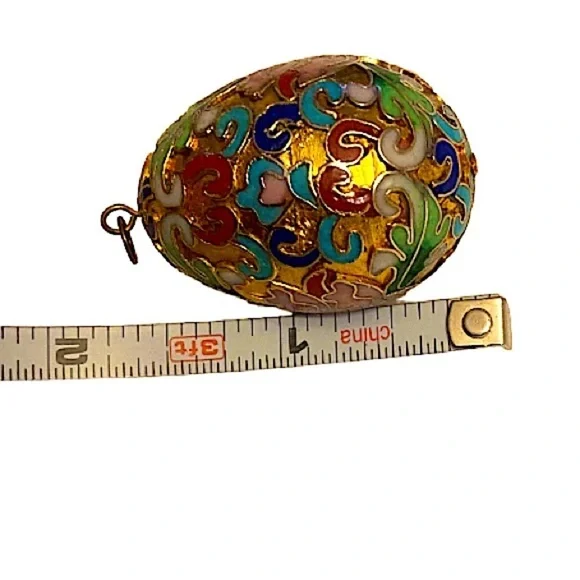 Cloisonné Chinese Vintage Enamel Egg Pendant with Deep Jewel Tones Colors - Picture 5 of 5
